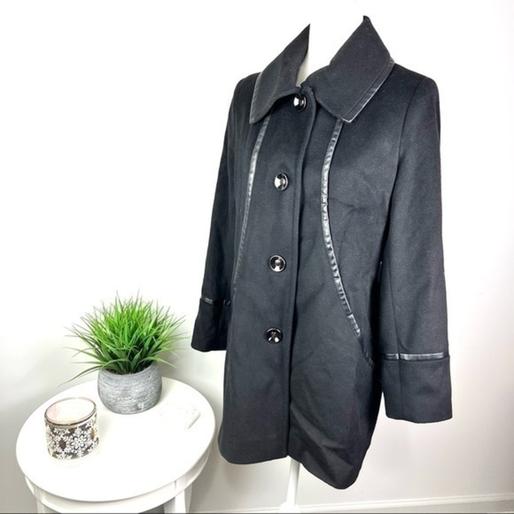 Kristen Blake womens wool blend black piping trench coat size 8 - Picture 2 of 8
